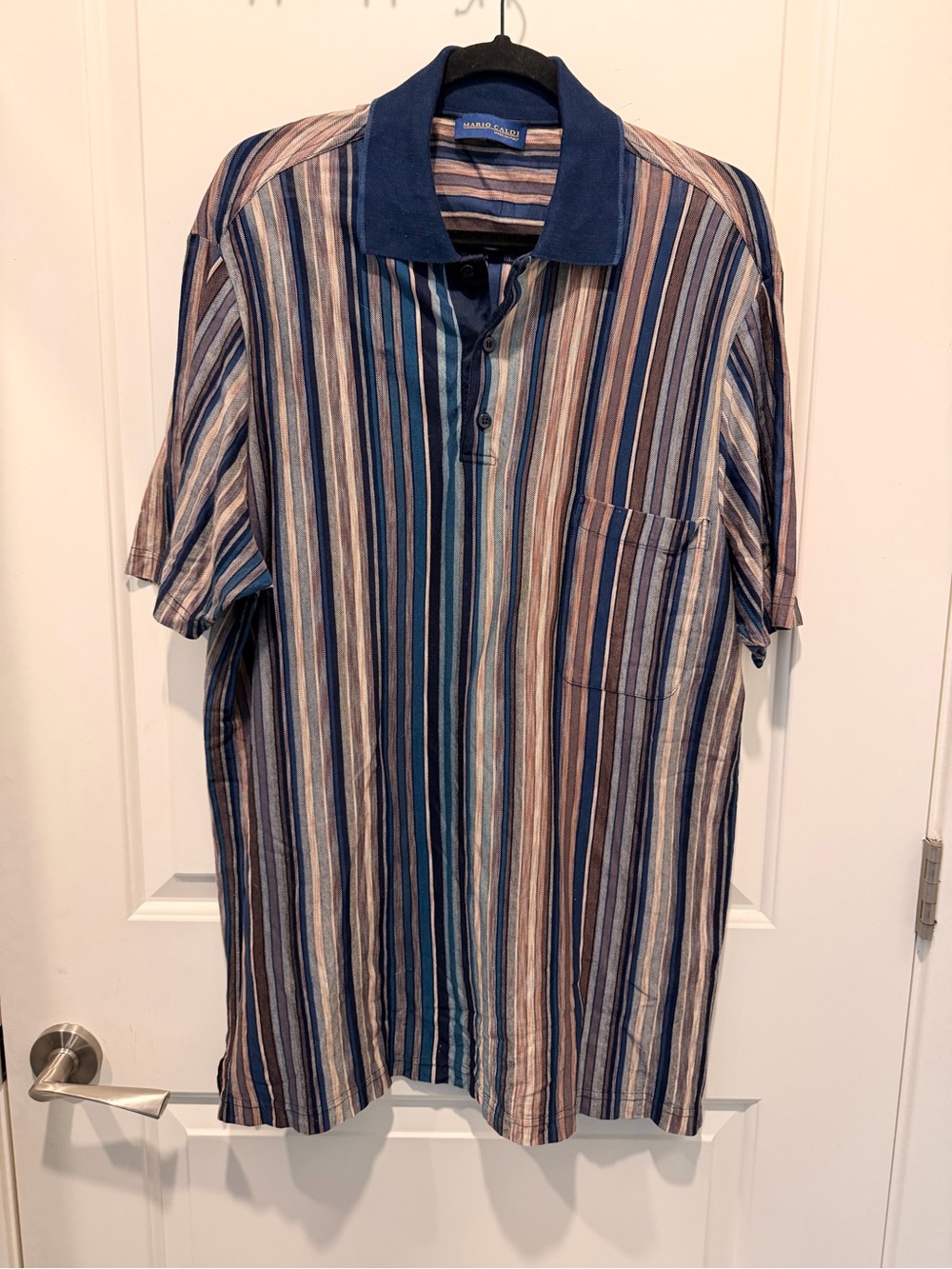 Mario Caldi Men's Vertical Stripe Short Sleeve Polo Shirt Made in Italy Size L